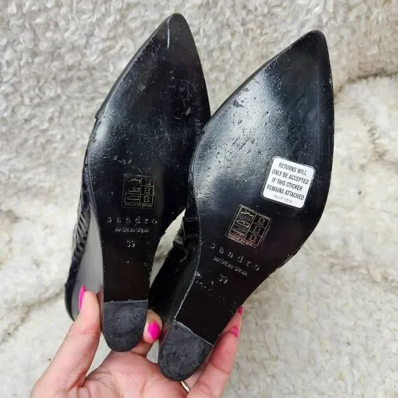 Sandro Paris Black Laser Cutout Leather Wedge‎ Ankle Boots sz 39 - Picture 6 of 8